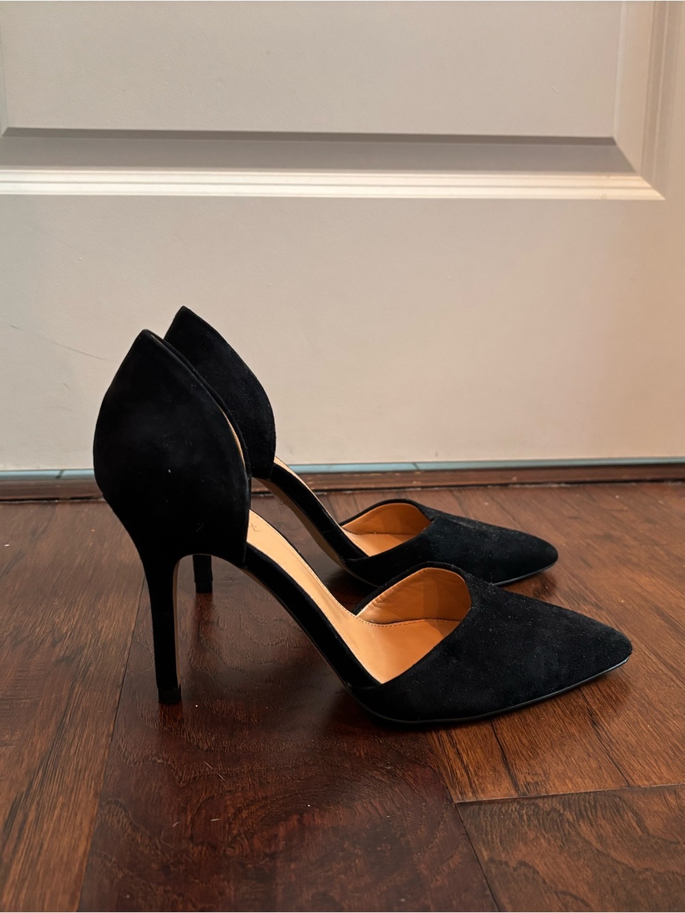 J. Crew Factory Black Suede D'Orsay Pointed-Toe Heels